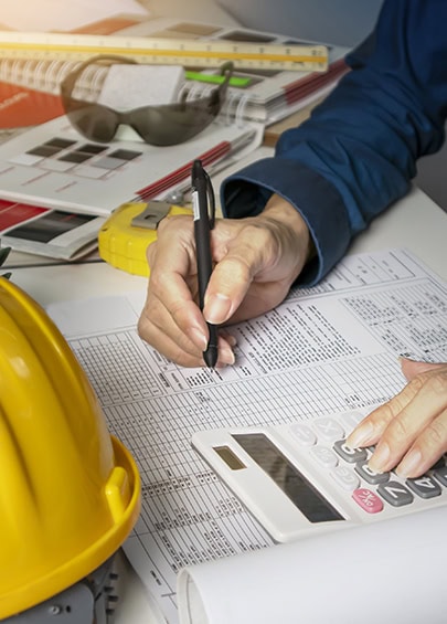 Engineers sit and work on building design and system work.,construction work safety,construction business and real estate
